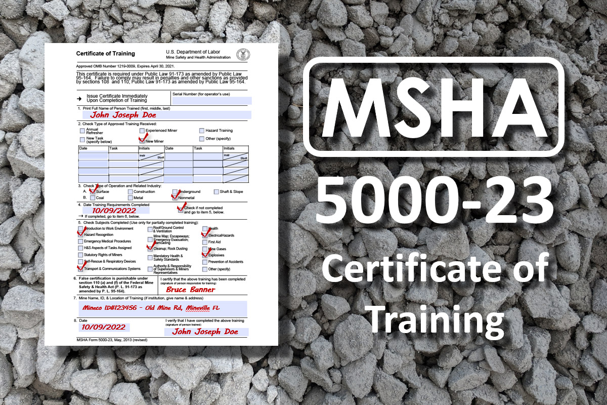 How To Fill Out An Msha 5000 23 Certificate Of Training Msha University